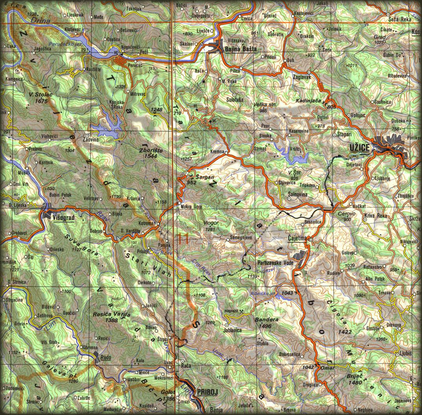 Pregledna karta planinskog područja Tare i Zlatibora