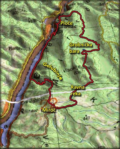 Mapa kružne ture po Miroču