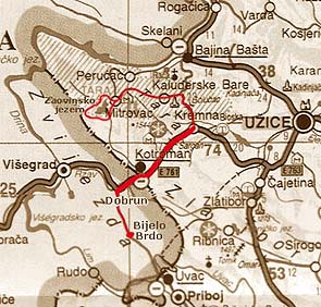 Mapa: Mitrovac-Zaovine-Kremna-Bijelo Brdo