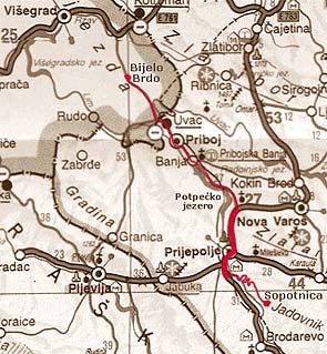 Mapa: Bijelo Brdo-Priboj-Prijepolje-Sopotnica
