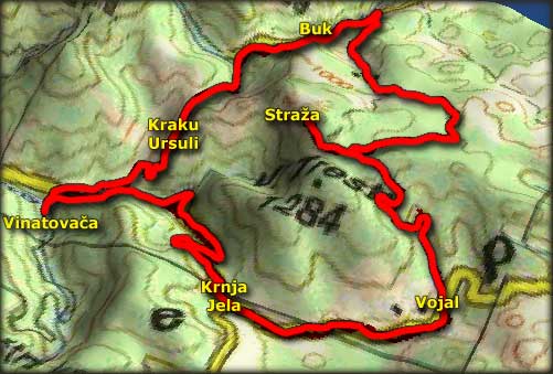 Trasa vožnje od Vinatovače do Straže i Buka